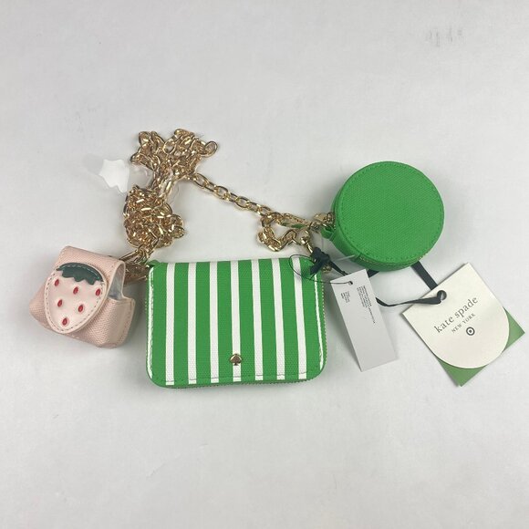 Kate Spade x Target Stripe Mini Crossbody Bag w Coinpurse and Strawberry Case - Picture 1 of 10